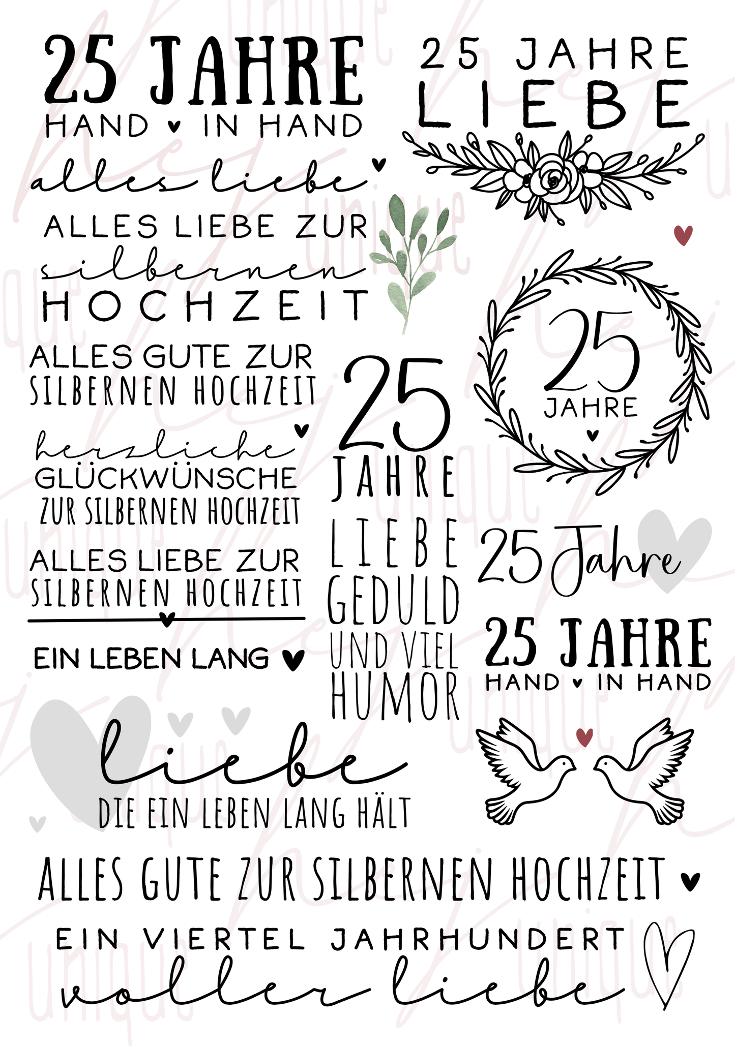 Rub On Aufkleber Silberne Hochzeit A5