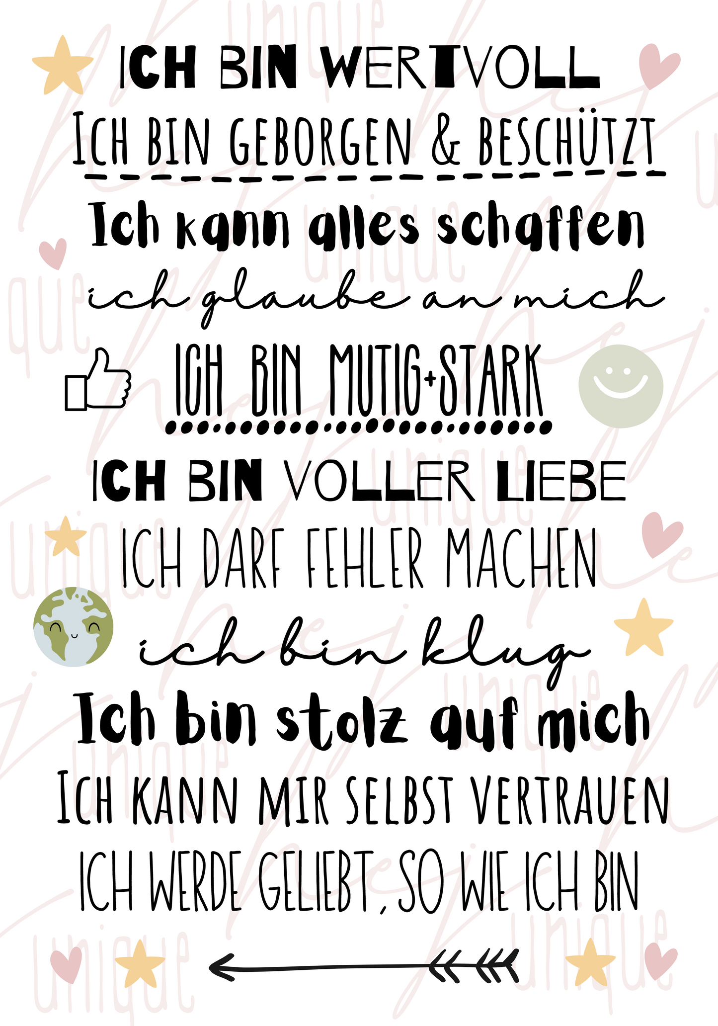 Rub On Aufkleber Affirmationen A5 Warum du unsere Rub-Ons lieben wirst: ✔ Randloser Premium-Look ✔ Besondere Haptik ✔ Präzise Platzierung dank transparenter Trägerfolie ✔ Wasser- und kratzfest // Hitze- und UV-beständig ✔ Starke Haftung auf Glas, Keramik, Holz, Raysin u.v.m. ✔ Langlebig und hochwertig verarbeitet ✔ Auch gewerblich nutzbar – keine zusätzliche Lizenz nötig