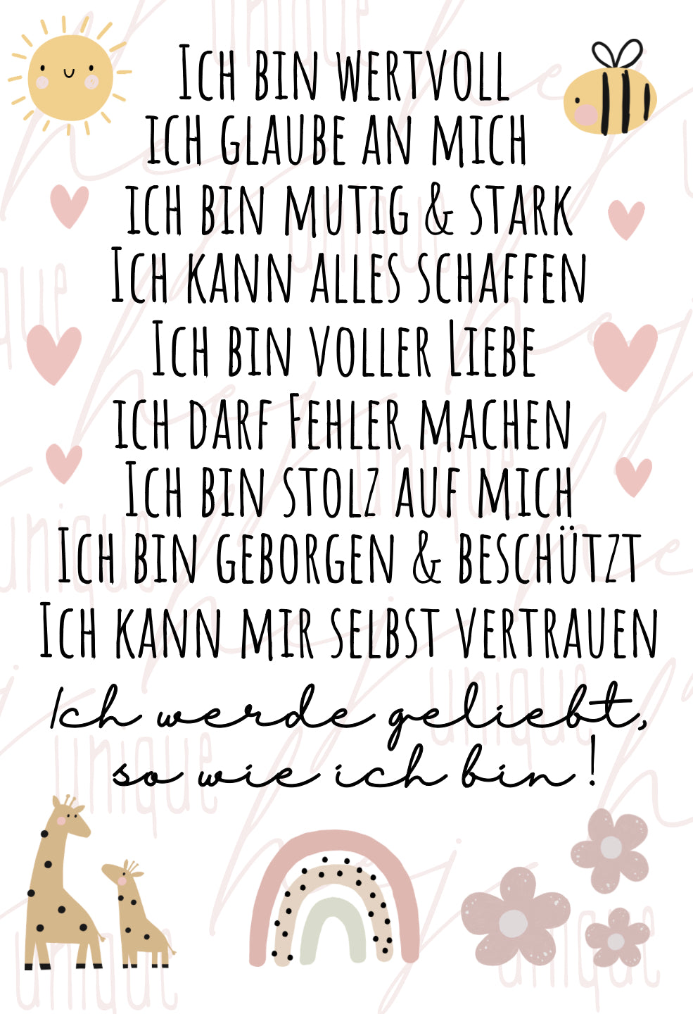 Rub On Aufkleber Affirmation rosa A6 Warum du unsere Rub-Ons lieben wirst: ✔ Randloser Premium-Look ✔ Besondere Haptik ✔ Präzise Platzierung dank transparenter Trägerfolie ✔ Wasser- und kratzfest // Hitze- und UV-beständig ✔ Starke Haftung auf Glas, Keramik, Holz, Raysin u.v.m. ✔ Langlebig und hochwertig verarbeitet ✔ Auch gewerblich nutzbar – keine zusätzliche Lizenz nötig