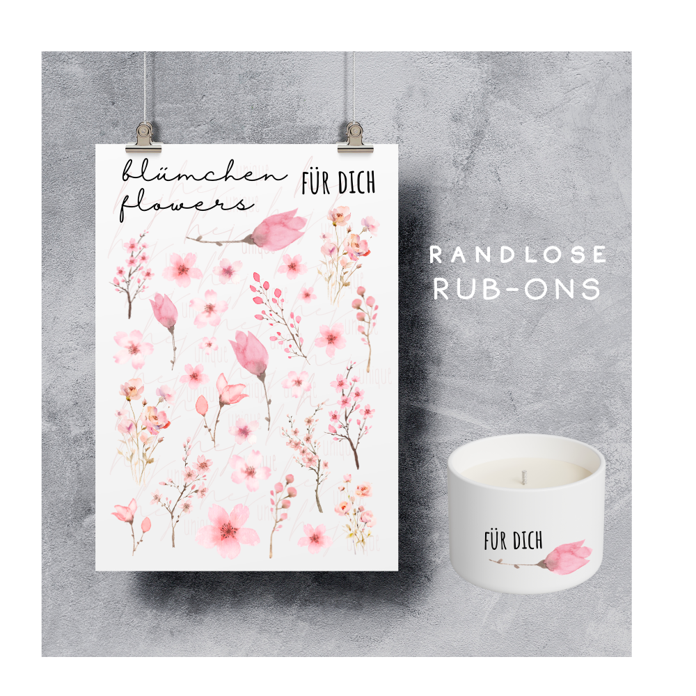 Rub On Aufkleber rosa Blümchen A5 Warum du unsere Rub-Ons lieben wirst:  ✔ Randloser Premium-Look   ✔ Besondere Haptik   ✔ Präzise Platzierung dank transparenter Trägerfolie  ✔ Wasser- und kratzfest // Hitze- und UV-beständig   ✔ Starke Haftung auf Glas, Keramik, Holz, Raysin u.v.m.  ✔ Langlebig und hochwertig verarbeitet  ✔ Auch gewerblich nutzbar – keine zusätzliche Lizenz nötig