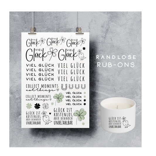 Rub On Aufkleber Bogen Viel Glück A5 Warum du unsere Rub-Ons lieben wirst:  ✔ Randloser Premium-Look   ✔ Besondere Haptik   ✔ Präzise Platzierung dank transparenter Trägerfolie  ✔ Wasser- und kratzfest // Hitze- und UV-beständig   ✔ Starke Haftung auf Glas, Keramik, Holz, Raysin u.v.m.  ✔ Langlebig und hochwertig verarbeitet  ✔ Auch gewerblich nutzbar – keine zusätzliche Lizenz nötig