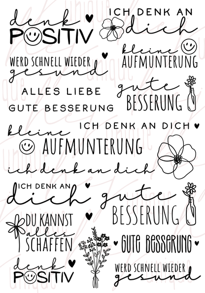 Rub On Aufkleber Gute Besserung A5 Warum du unsere Rub-Ons lieben wirst:  ✔ Randloser Premium-Look   ✔ Besondere Haptik   ✔ Präzise Platzierung dank transparenter Trägerfolie  ✔ Wasser- und kratzfest // Hitze- und UV-beständig   ✔ Starke Haftung auf Glas, Keramik, Holz, Raysin u.v.m.  ✔ Langlebig und hochwertig verarbeitet  ✔ Auch gewerblich nutzbar – keine zusätzliche Lizenz nötig