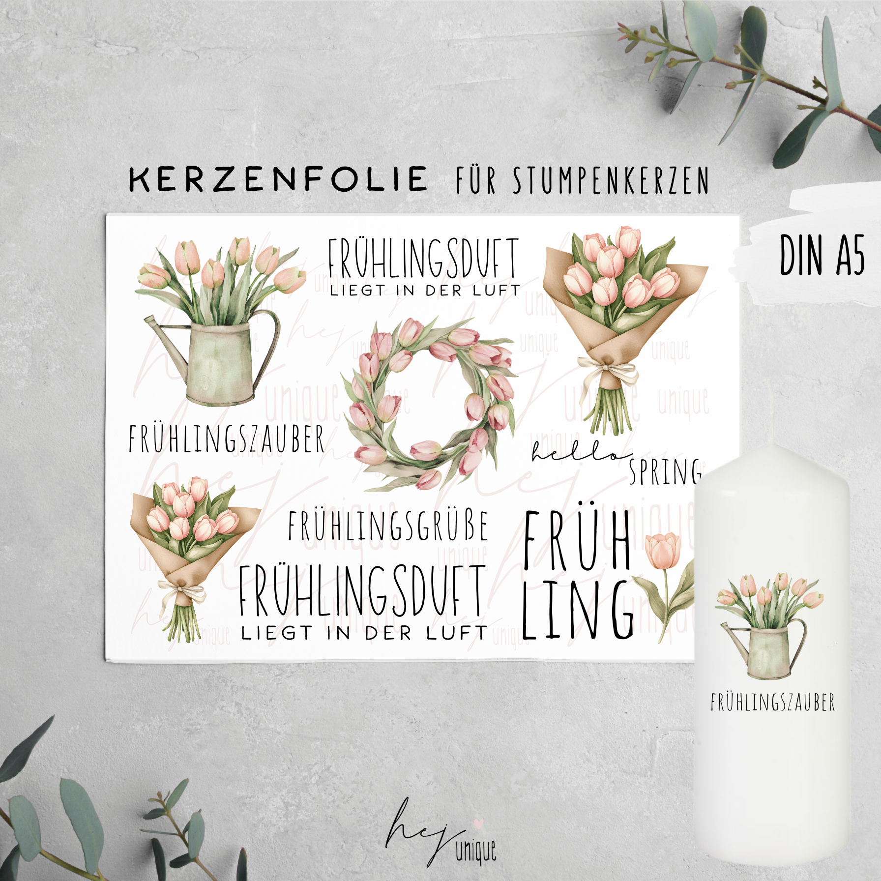 Kerzenfolie Tulpenliebe Stumpenkerzen Frühling