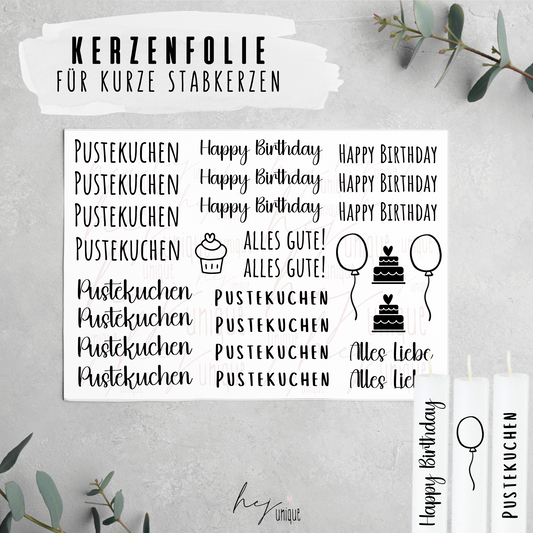 Kerzenfolie Pustekuchen kleine Kerzen Warum du unsere Kerzenfolie lieben wirst:  ✔ Edle Premium-Folie mit hochwertiger Optik  ✔ Speziell für Kerzen entwickelt   ✔ Aktivierung des Klebers ganz einfach mit Wasser   ✔ Wischfest und langlebig bei sorgfältiger Verarbeitung  ✔ Besonders elastisch – passt sich Kerzenoberfläche optimal an  ✔ Gewerblich nutzbar – keine zusätzliche Lizenz nötig