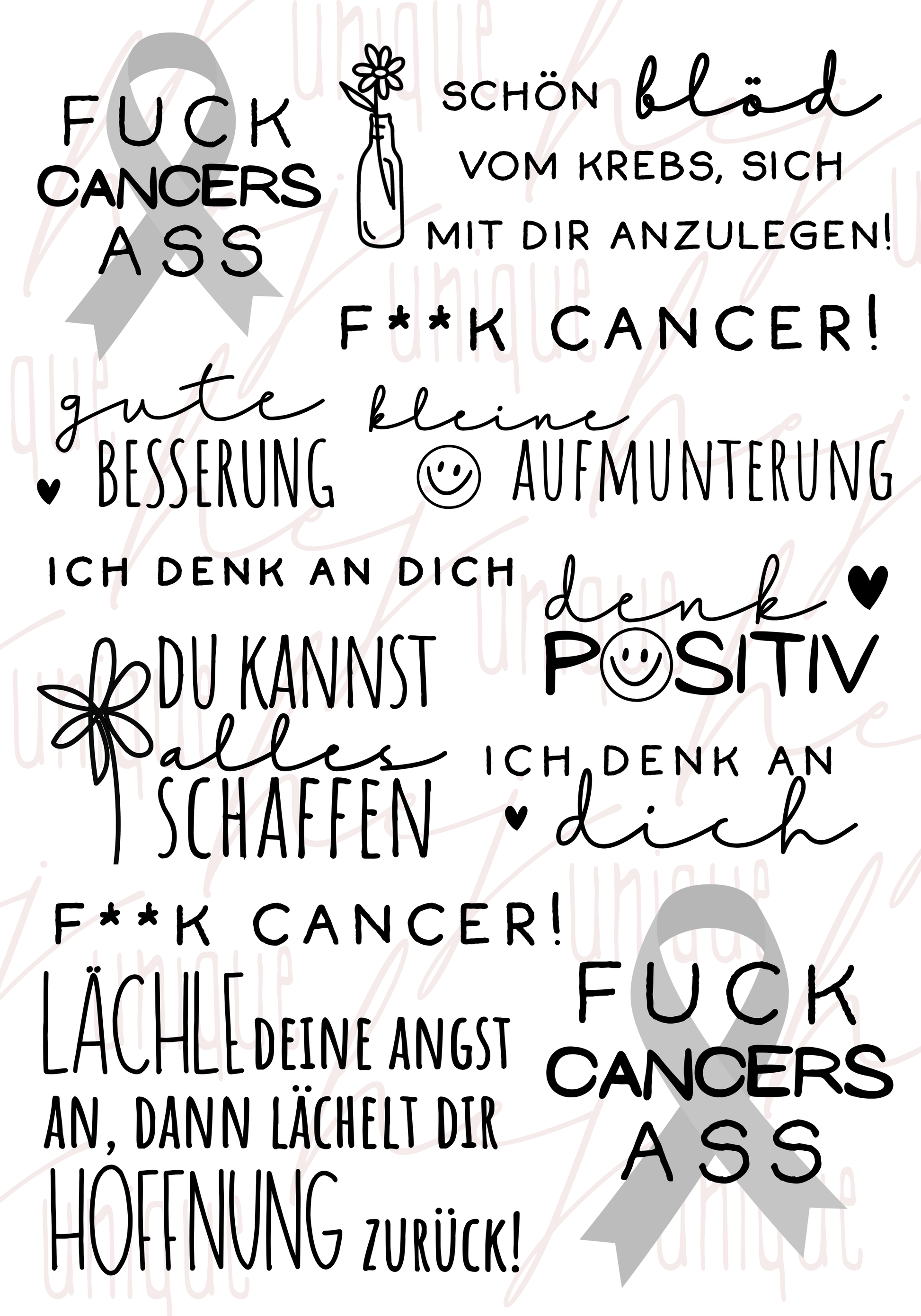 Rub On Aufkleber Fuck Cancer A5 Warum du unsere Rub-Ons lieben wirst:  ✔ Randloser Premium-Look   ✔ Besondere Haptik   ✔ Präzise Platzierung dank transparenter Trägerfolie  ✔ Wasser- und kratzfest // Hitze- und UV-beständig   ✔ Starke Haftung auf Glas, Keramik, Holz, Raysin u.v.m.  ✔ Langlebig und hochwertig verarbeitet  ✔ Auch gewerblich nutzbar – keine zusätzliche Lizenz nötig