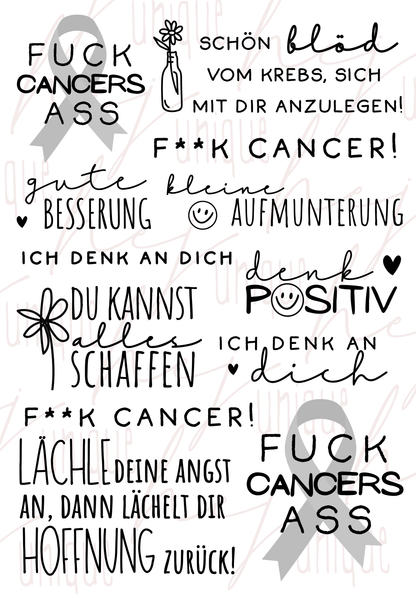 Rub On Aufkleber Fuck Cancer A5 Warum du unsere Rub-Ons lieben wirst:  ✔ Randloser Premium-Look   ✔ Besondere Haptik   ✔ Präzise Platzierung dank transparenter Trägerfolie  ✔ Wasser- und kratzfest // Hitze- und UV-beständig   ✔ Starke Haftung auf Glas, Keramik, Holz, Raysin u.v.m.  ✔ Langlebig und hochwertig verarbeitet  ✔ Auch gewerblich nutzbar – keine zusätzliche Lizenz nötig