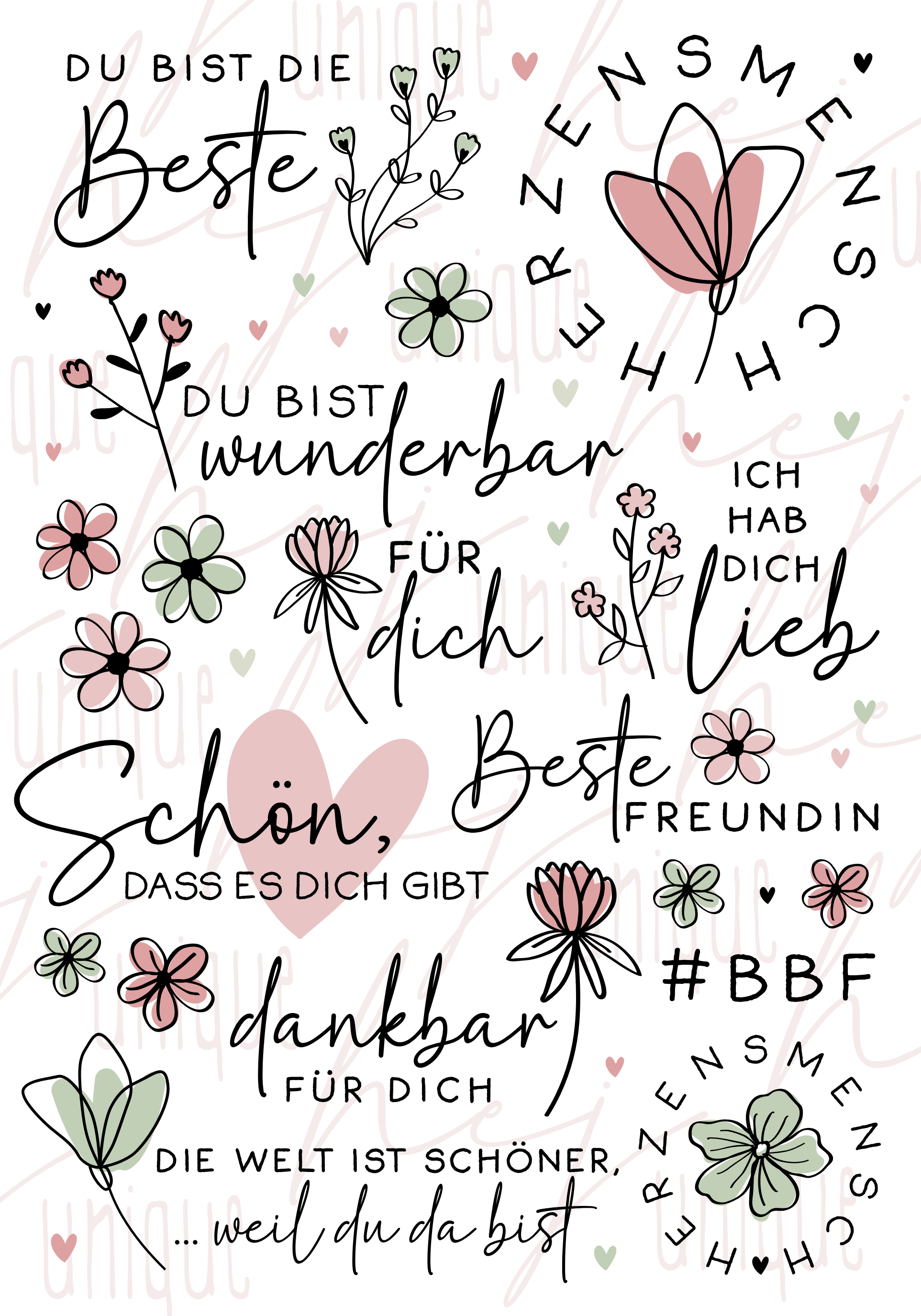 Rub On Aufkleber Beste Freundin A5 Warum du unsere Rub-Ons lieben wirst:  ✔ Randloser Premium-Look   ✔ Besondere Haptik   ✔ Präzise Platzierung dank transparenter Trägerfolie  ✔ Wasser- und kratzfest // Hitze- und UV-beständig   ✔ Starke Haftung auf Glas, Keramik, Holz, Raysin u.v.m.  ✔ Langlebig und hochwertig verarbeitet  ✔ Auch gewerblich nutzbar – keine zusätzliche Lizenz nötig