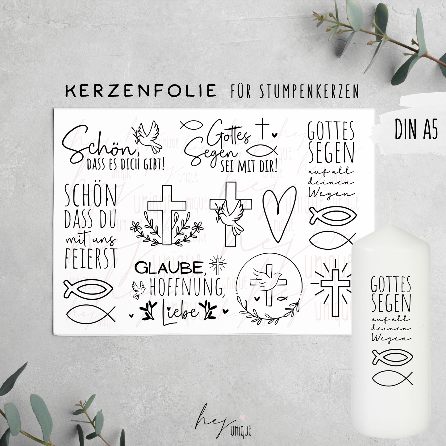 Kerzenfolie Glaube Stumpenkerze Blockkerze Kirche Glückwünsche