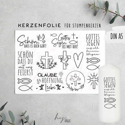 Kerzenfolie Glaube Stumpenkerze Blockkerze Kirche Glückwünsche