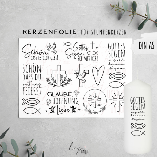 Kerzenfolie Glaube Stumpenkerze Blockkerze Kirche Glückwünsche