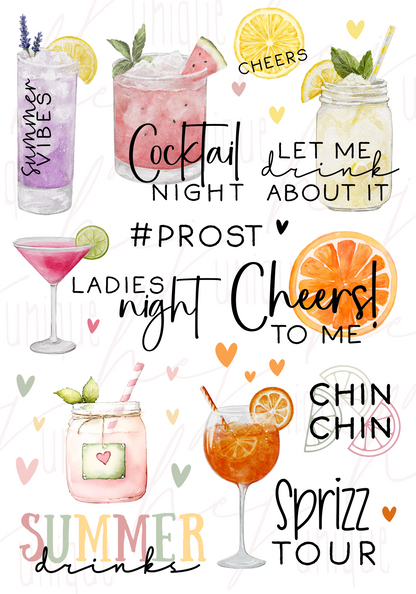 Rub On Aufkleber Cocktails A5 DIY