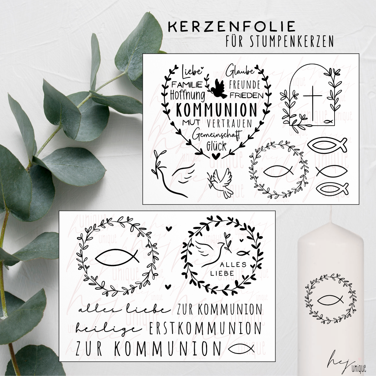 Kerzenfolie Kommunion Stumpenkerze Glaube Kirche Konfirmation