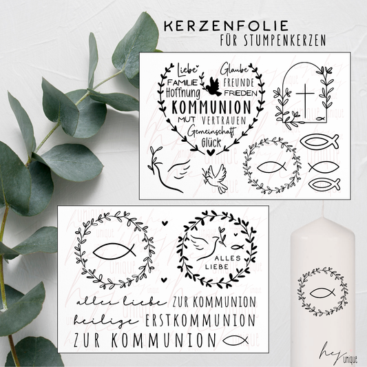 Kerzenfolie Kommunion Stumpenkerze Glaube Kirche Konfirmation