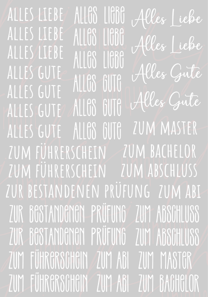 Rub On Aufkleber Schriftzüge Abschluss Warum du unsere Rub-Ons lieben wirst:  ✔ Randloser Premium-Look   ✔ Besondere Haptik   ✔ Präzise Platzierung dank transparenter Trägerfolie  ✔ Wasser- und kratzfest // Hitze- und UV-beständig   ✔ Starke Haftung auf Glas, Keramik, Holz, Raysin u.v.m.  ✔ Langlebig und hochwertig verarbeitet  ✔ Auch gewerblich nutzbar – keine zusätzliche Lizenz nötig