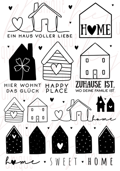 Rub On Aufkleber Häuser-Liebe A5