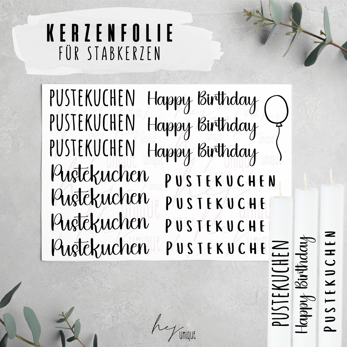 Kerzenfolie Pustekuchen DIY Folie Warum du unsere Kerzenfolie lieben wirst:  ✔ Edle Premium-Folie mit hochwertiger Optik  ✔ Speziell für Kerzen entwickelt   ✔ Aktivierung des Klebers ganz einfach mit Wasser   ✔ Wischfest und langlebig bei sorgfältiger Verarbeitung  ✔ Besonders elastisch – passt sich Kerzenoberfläche optimal an  ✔ Gewerblich nutzbar – keine zusätzliche Lizenz nötig
