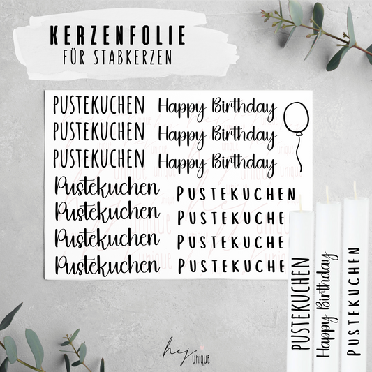 Kerzenfolie Pustekuchen DIY Folie Warum du unsere Kerzenfolie lieben wirst:  ✔ Edle Premium-Folie mit hochwertiger Optik  ✔ Speziell für Kerzen entwickelt   ✔ Aktivierung des Klebers ganz einfach mit Wasser   ✔ Wischfest und langlebig bei sorgfältiger Verarbeitung  ✔ Besonders elastisch – passt sich Kerzenoberfläche optimal an  ✔ Gewerblich nutzbar – keine zusätzliche Lizenz nötig