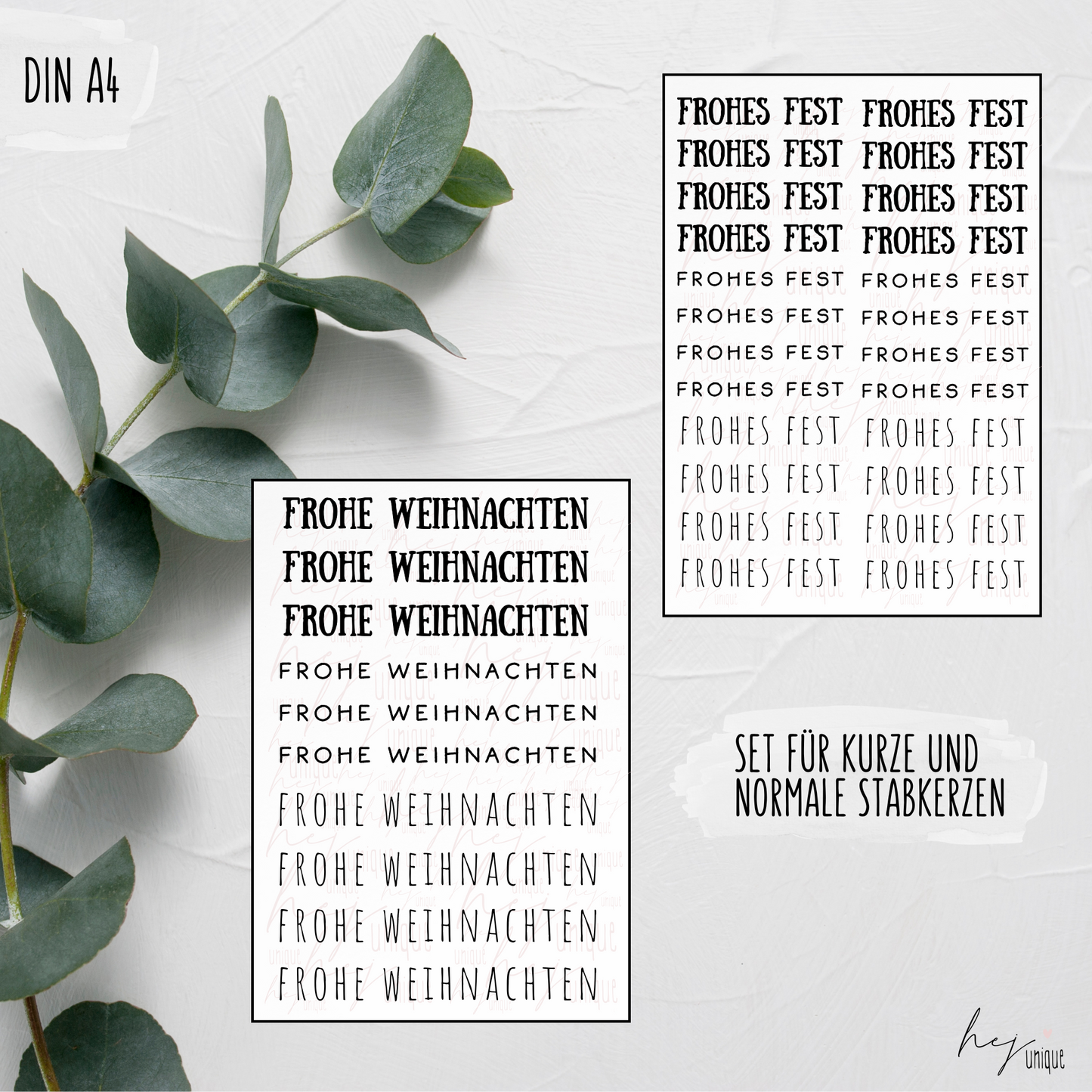 Kerzenfolie Schriftzüge Frohe Weihnachten Warum du unsere Kerzenfolie lieben wirst:  ✔ Edle Premium-Folie mit hochwertiger Optik  ✔ Speziell für Kerzen entwickelt   ✔ Aktivierung des Klebers ganz einfach mit Wasser   ✔ Wischfest und langlebig bei sorgfältiger Verarbeitung  ✔ Besonders elastisch – passt sich Kerzenoberfläche optimal an  ✔ Gewerblich nutzbar – keine zusätzliche Lizenz nötig