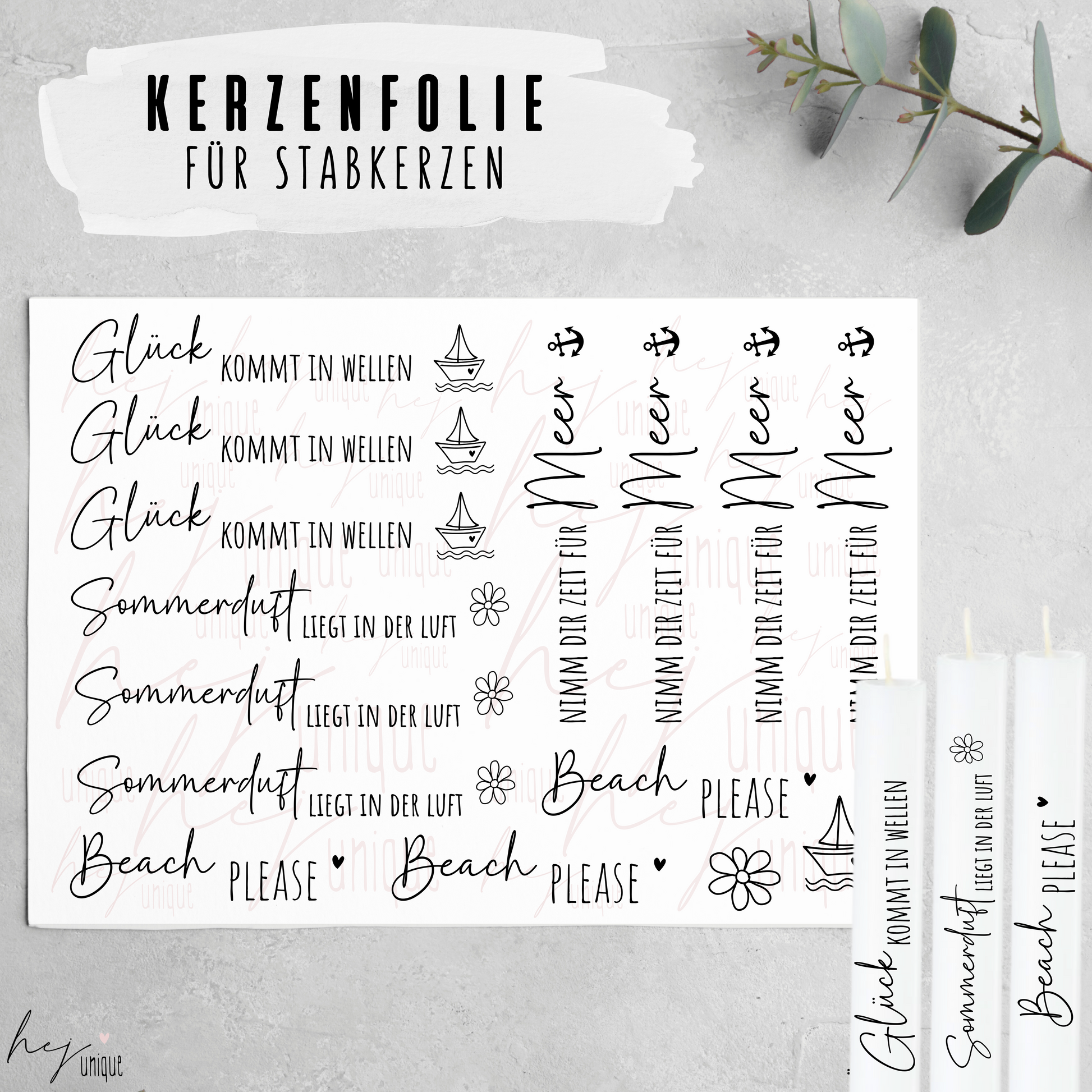 Kerzenfolie Maritim DIY Stumpen und Stabkerzen Warum du unsere Kerzenfolie lieben wirst:  ✔ Edle Premium-Folie mit hochwertiger Optik  ✔ Speziell für Kerzen entwickelt   ✔ Aktivierung des Klebers ganz einfach mit Wasser   ✔ Wischfest und langlebig bei sorgfältiger Verarbeitung  ✔ Besonders elastisch – passt sich Kerzenoberfläche optimal an  ✔ Gewerblich nutzbar – keine zusätzliche Lizenz nötig