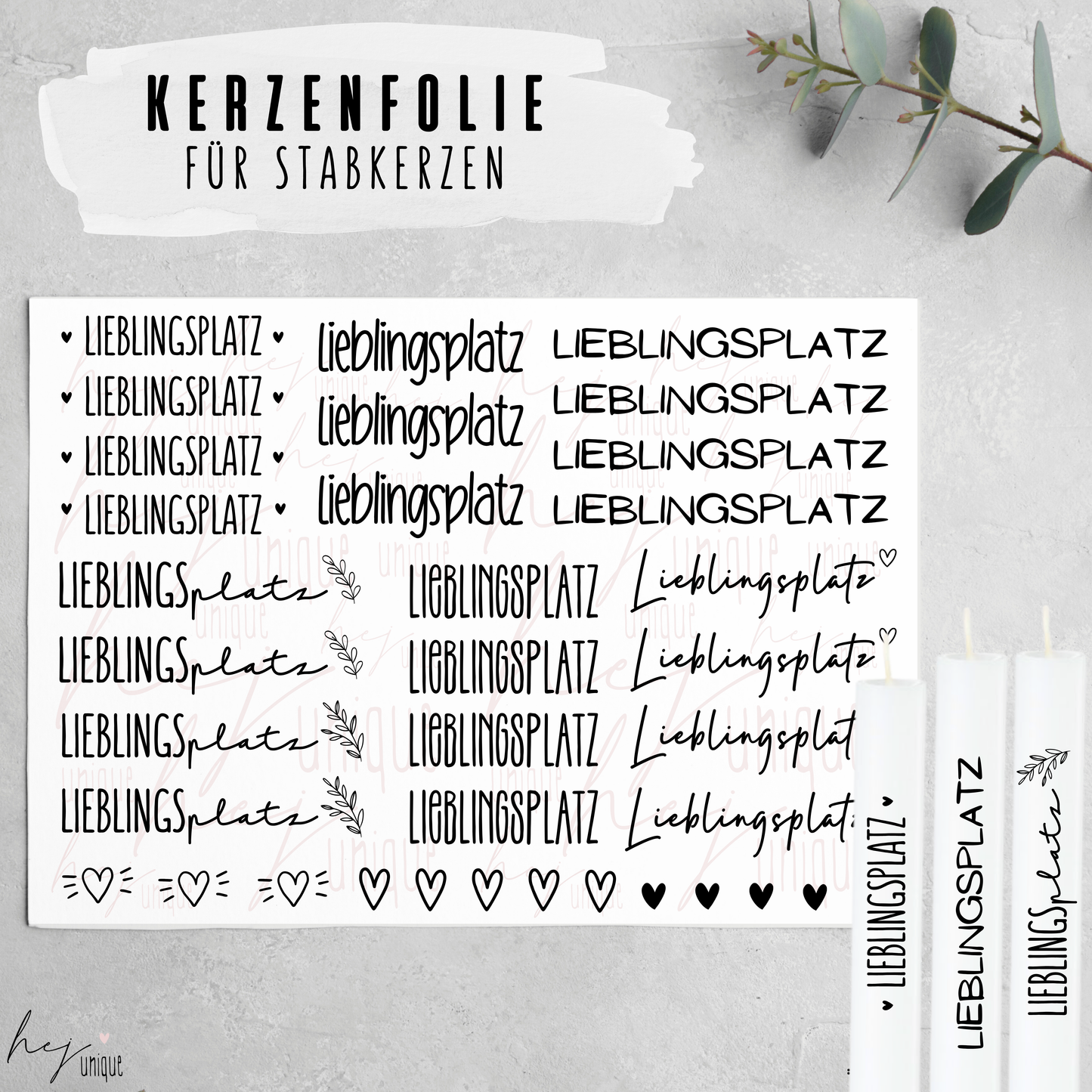 Kerzenfolie Lieblingsplatz Premium-Folie Warum du unsere Kerzenfolie lieben wirst:  ✔ Edle Premium-Folie mit hochwertiger Optik  ✔ Speziell für Kerzen entwickelt   ✔ Aktivierung des Klebers ganz einfach mit Wasser   ✔ Wischfest und langlebig bei sorgfältiger Verarbeitung  ✔ Besonders elastisch – passt sich Kerzenoberfläche optimal an  ✔ Gewerblich nutzbar – keine zusätzliche Lizenz nötig