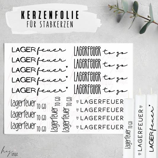 Kerzenfolie Lagerfeuer DIY Deko Warum du unsere Kerzenfolie lieben wirst:  ✔ Edle Premium-Folie mit hochwertiger Optik  ✔ Speziell für Kerzen entwickelt   ✔ Aktivierung des Klebers ganz einfach mit Wasser   ✔ Wischfest und langlebig bei sorgfältiger Verarbeitung  ✔ Besonders elastisch – passt sich Kerzenoberfläche optimal an  ✔ Gewerblich nutzbar – keine zusätzliche Lizenz nötig