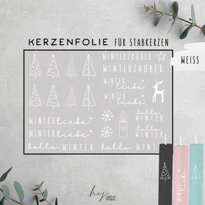 Kerzenfolie XMas Skandi Warum du unsere Kerzenfolie lieben wirst:  ✔ Edle Premium-Folie mit hochwertiger Optik  ✔ Speziell für Kerzen entwickelt   ✔ Aktivierung des Klebers ganz einfach mit Wasser   ✔ Wischfest und langlebig bei sorgfältiger Verarbeitung  ✔ Besonders elastisch – passt sich Kerzenoberfläche optimal an  ✔ Gewerblich nutzbar – keine zusätzliche Lizenz nötig