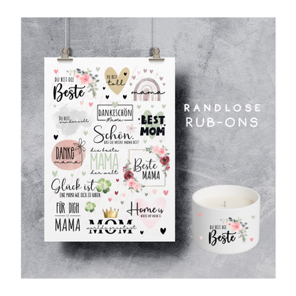 Rub On Aufkleber Muttertag A5 Warum du unsere Rub-Ons lieben wirst:  ✔ Randloser Premium-Look   ✔ Besondere Haptik   ✔ Präzise Platzierung dank transparenter Trägerfolie  ✔ Wasser- und kratzfest // Hitze- und UV-beständig   ✔ Starke Haftung auf Glas, Keramik, Holz, Raysin u.v.m.  ✔ Langlebig und hochwertig verarbeitet  ✔ Auch gewerblich nutzbar – keine zusätzliche Lizenz nötig