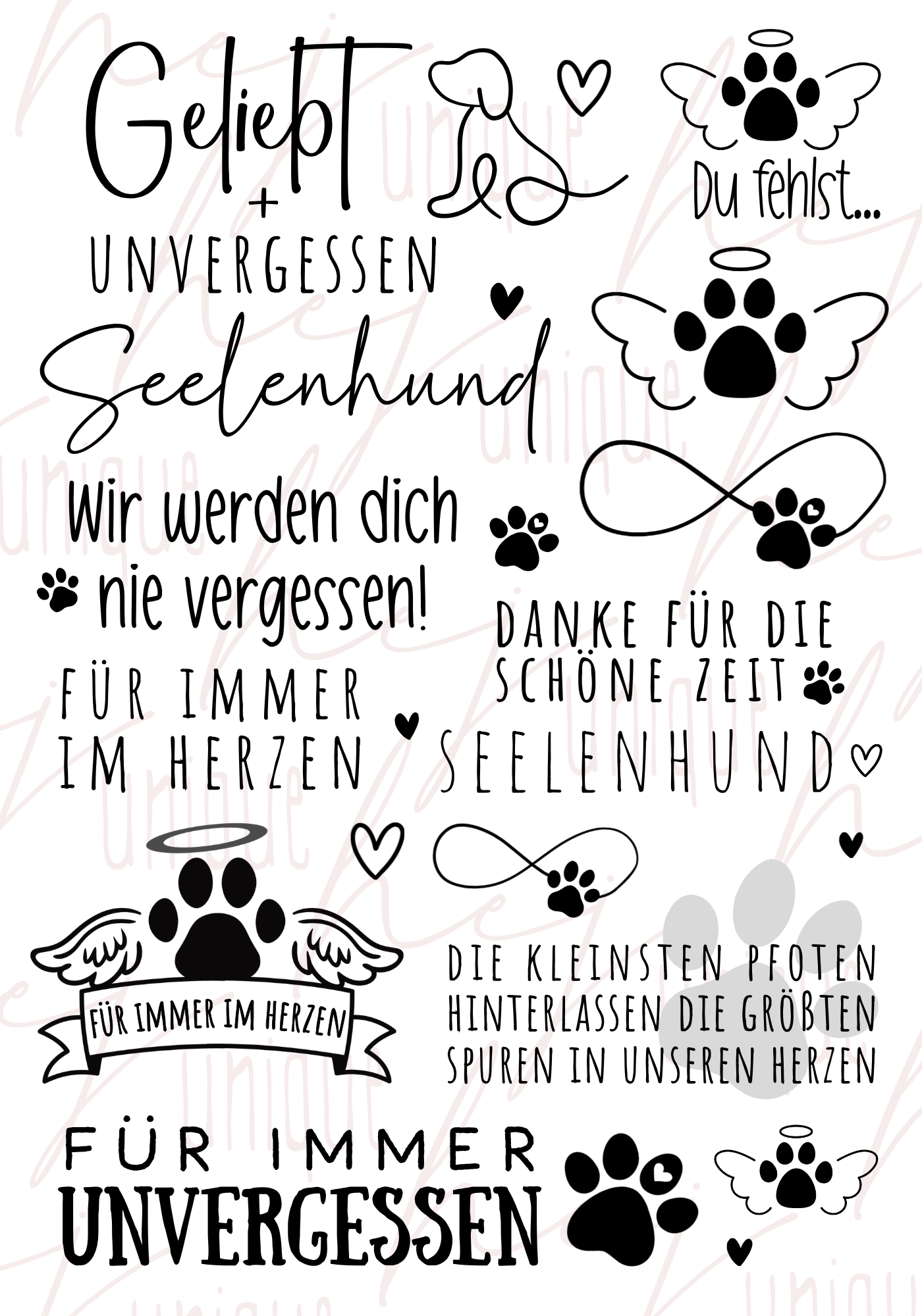 Rub On Aufkleber Trauer Hunde A5