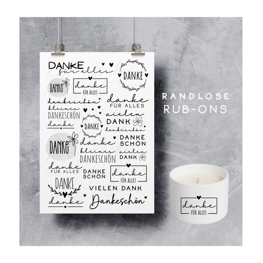 Rub On Aufkleber Danke A5 DIY Deko Warum du unsere Rub-Ons lieben wirst:  ✔ Randloser Premium-Look   ✔ Besondere Haptik   ✔ Präzise Platzierung dank transparenter Trägerfolie  ✔ Wasser- und kratzfest // Hitze- und UV-beständig   ✔ Starke Haftung auf Glas, Keramik, Holz, Raysin u.v.m.  ✔ Langlebig und hochwertig verarbeitet  ✔ Auch gewerblich nutzbar – keine zusätzliche Lizenz nötig
