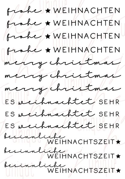 Rub On Aufkleber Schriftzüge Weihnachten A5 Warum du unsere Rub-Ons lieben wirst:  ✔ Randloser Premium-Look   ✔ Besondere Haptik   ✔ Präzise Platzierung dank transparenter Trägerfolie  ✔ Wasser- und kratzfest // Hitze- und UV-beständig   ✔ Starke Haftung auf Glas, Keramik, Holz, Raysin u.v.m.  ✔ Langlebig und hochwertig verarbeitet  ✔ Auch gewerblich nutzbar – keine zusätzliche Lizenz nötig