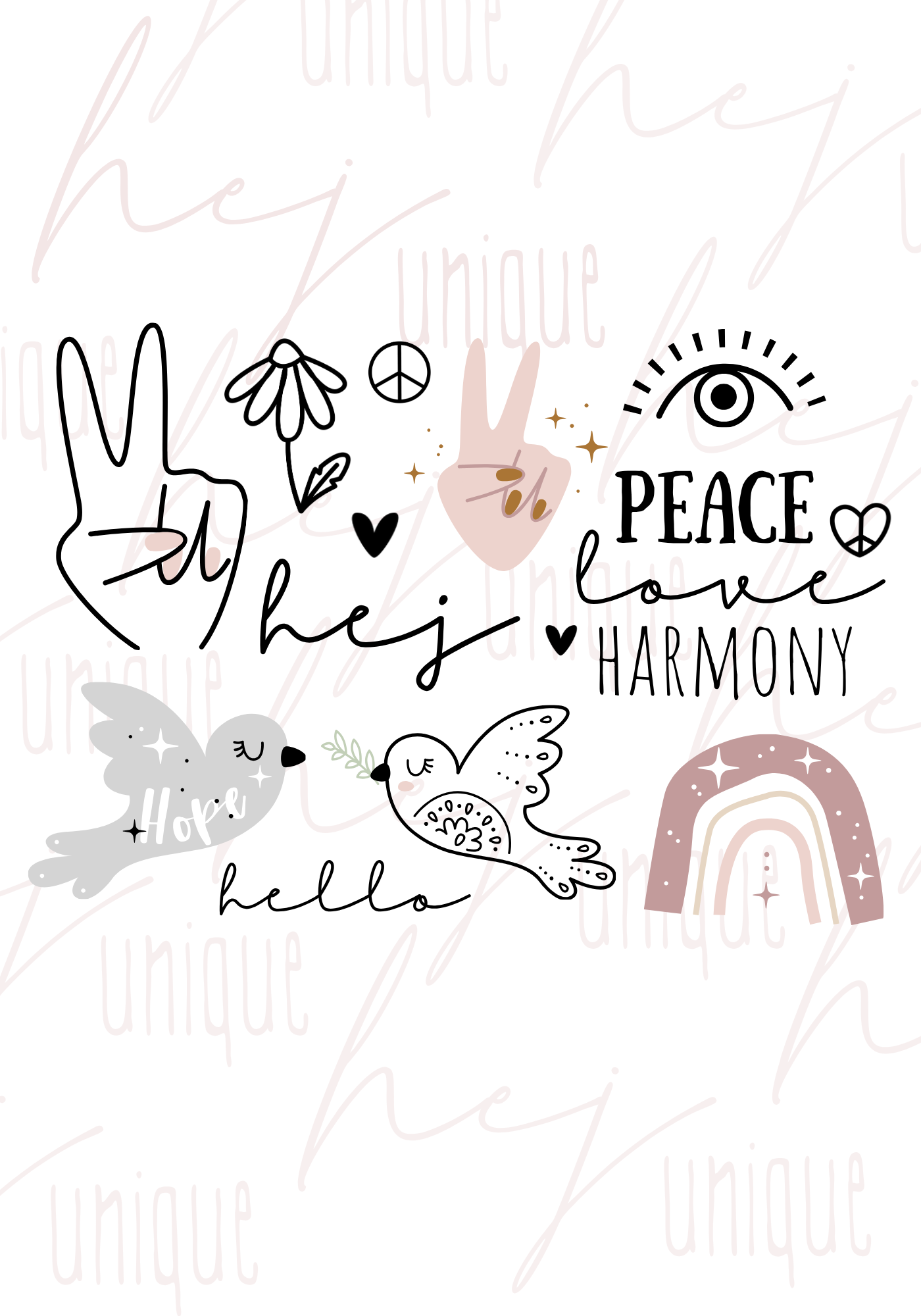 Rub On Aufkleber Boho Peace Love A6