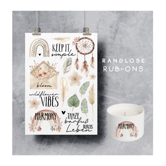 Rub On Aufkleber Boho A5 Deko  Warum du unsere Rub-Ons lieben wirst:  ✔ Randloser Premium-Look   ✔ Besondere Haptik   ✔ Präzise Platzierung dank transparenter Trägerfolie  ✔ Wasser- und kratzfest // Hitze- und UV-beständig   ✔ Starke Haftung auf Glas, Keramik, Holz, Raysin u.v.m.  ✔ Langlebig und hochwertig verarbeitet  ✔ Auch gewerblich nutzbar – keine zusätzliche Lizenz nötig