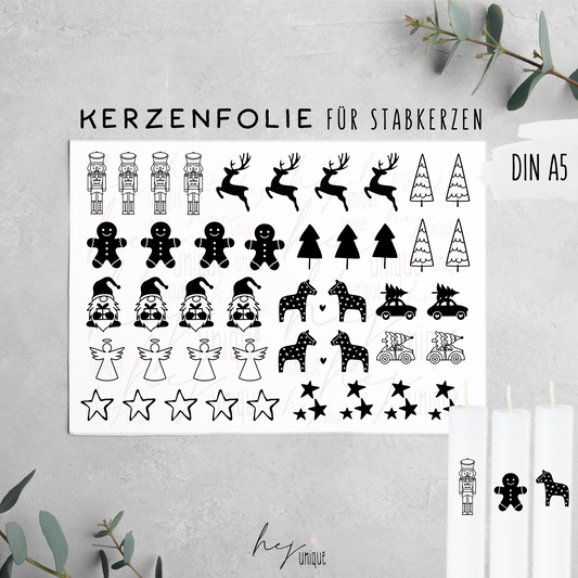 Kerzenfolie Weihnachtliche Motive Warum du unsere Kerzenfolie lieben wirst:  ✔ Edle Premium-Folie mit hochwertiger Optik  ✔ Speziell für Kerzen entwickelt   ✔ Aktivierung des Klebers ganz einfach mit Wasser   ✔ Wischfest und langlebig bei sorgfältiger Verarbeitung  ✔ Besonders elastisch – passt sich Kerzenoberfläche optimal an  ✔ Gewerblich nutzbar – keine zusätzliche Lizenz nötig