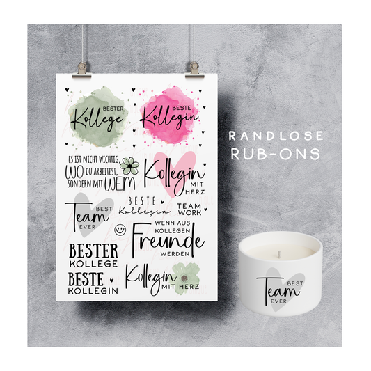 Rub On Aufkleber Kollege Kollegin A5 Warum du unsere Rub-Ons lieben wirst:  ✔ Randloser Premium-Look   ✔ Besondere Haptik   ✔ Präzise Platzierung dank transparenter Trägerfolie  ✔ Wasser- und kratzfest // Hitze- und UV-beständig   ✔ Starke Haftung auf Glas, Keramik, Holz, Raysin u.v.m.  ✔ Langlebig und hochwertig verarbeitet  ✔ Auch gewerblich nutzbar – keine zusätzliche Lizenz nötig