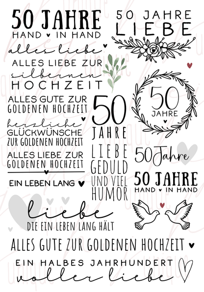 Rub On Aufkleber Goldene Hochzeit A5