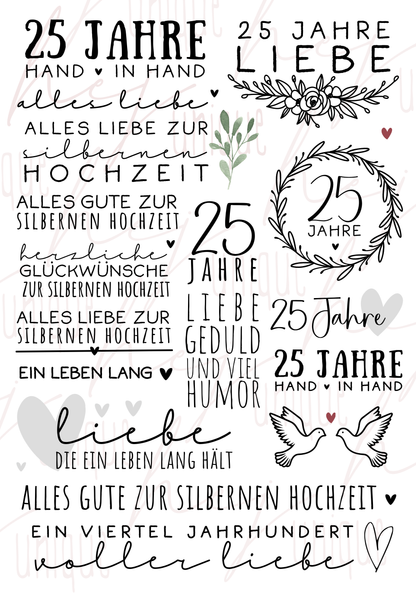 Rub On Aufkleber Silberne Hochzeit A5