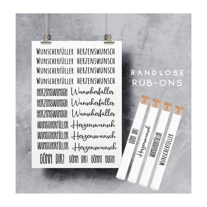 Rub On Aufkleber Wunscherfüller A5 Warum du unsere Rub-Ons lieben wirst:  ✔ Randloser Premium-Look   ✔ Besondere Haptik   ✔ Präzise Platzierung dank transparenter Trägerfolie  ✔ Wasser- und kratzfest // Hitze- und UV-beständig   ✔ Starke Haftung auf Glas, Keramik, Holz, Raysin u.v.m.  ✔ Langlebig und hochwertig verarbeitet  ✔ Auch gewerblich nutzbar – keine zusätzliche Lizenz nötig