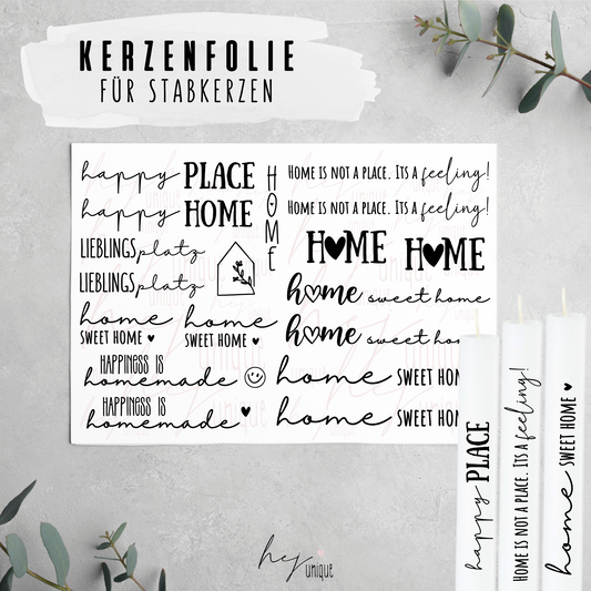 Kerzenfolie Home für Stumpenkerzen Warum du unsere Kerzenfolie lieben wirst:  ✔ Edle Premium-Folie mit hochwertiger Optik  ✔ Speziell für Kerzen entwickelt   ✔ Aktivierung des Klebers ganz einfach mit Wasser   ✔ Wischfest und langlebig bei sorgfältiger Verarbeitung  ✔ Besonders elastisch – passt sich Kerzenoberfläche optimal an  ✔ Gewerblich nutzbar – keine zusätzliche Lizenz nötig