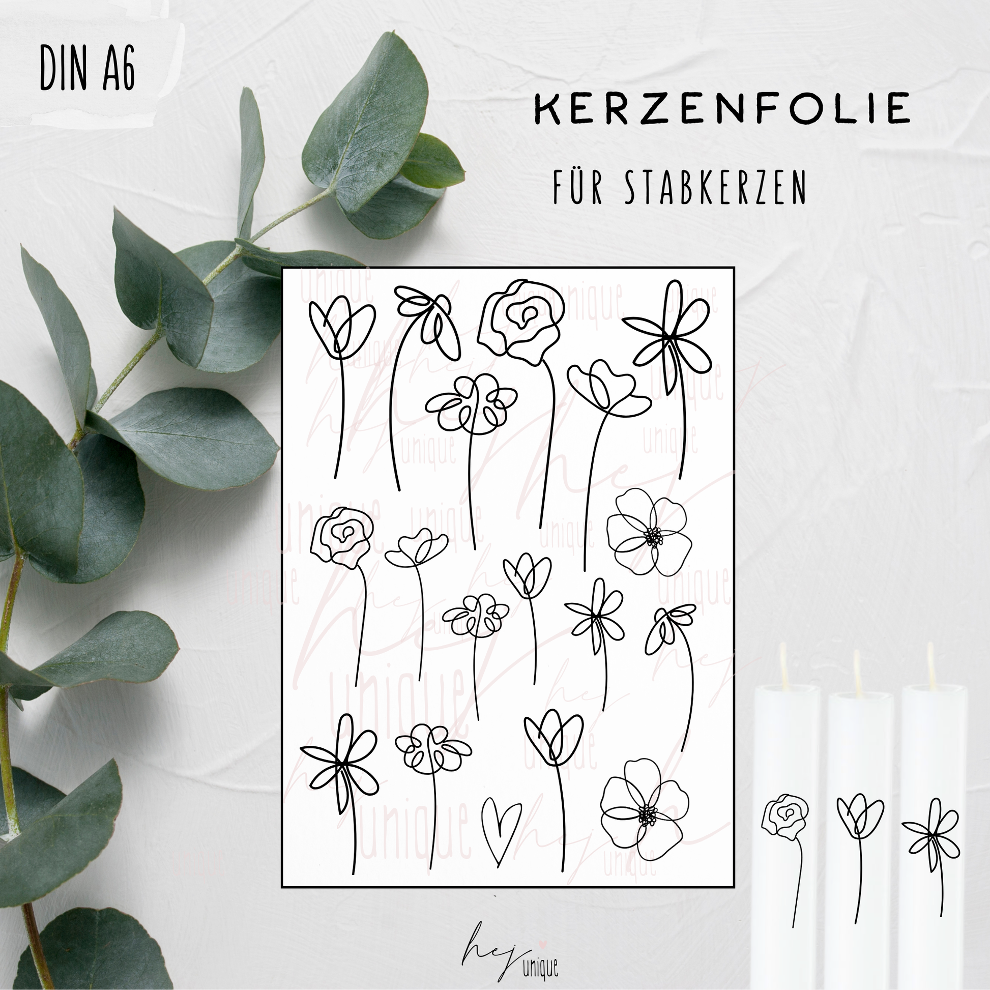 Kerzenfolie Blumen Edle Premium Folie mit hochwertiger Optik Wischfest und langlebig bei sorgfältiger Verarbeitung  ✔ Besonders elastisch – passt sich Kerzenoberfläche optimal an  ✔ Gewerblich nutzbar – keine zusätzliche Lizenz nötig