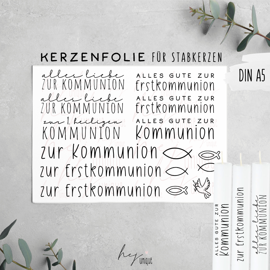 Kerzenfolie Kommunion Stabkerzen Glaube Kirche