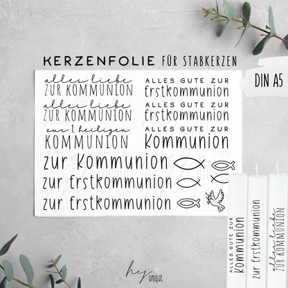 Kerzenfolie Kommunion Stabkerzen Glaube Kirche