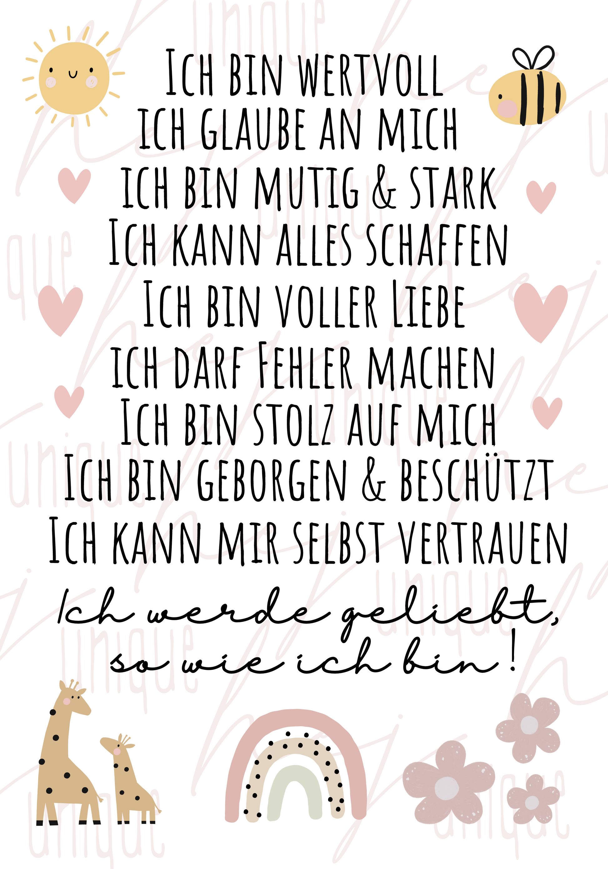 Rub On Aufkleber Affirmationen rosa A5 Warum du unsere Rub-Ons lieben wirst:  ✔ Randloser Premium-Look   ✔ Besondere Haptik   ✔ Präzise Platzierung dank transparenter Trägerfolie  ✔ Wasser- und kratzfest // Hitze- und UV-beständig   ✔ Starke Haftung auf Glas, Keramik, Holz, Raysin u.v.m.  ✔ Langlebig und hochwertig verarbeitet  ✔ Auch gewerblich nutzbar – keine zusätzliche Lizenz nötig