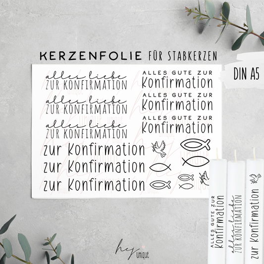Kerzenfolie Konfirmation Stabkerze Glaube Kirche