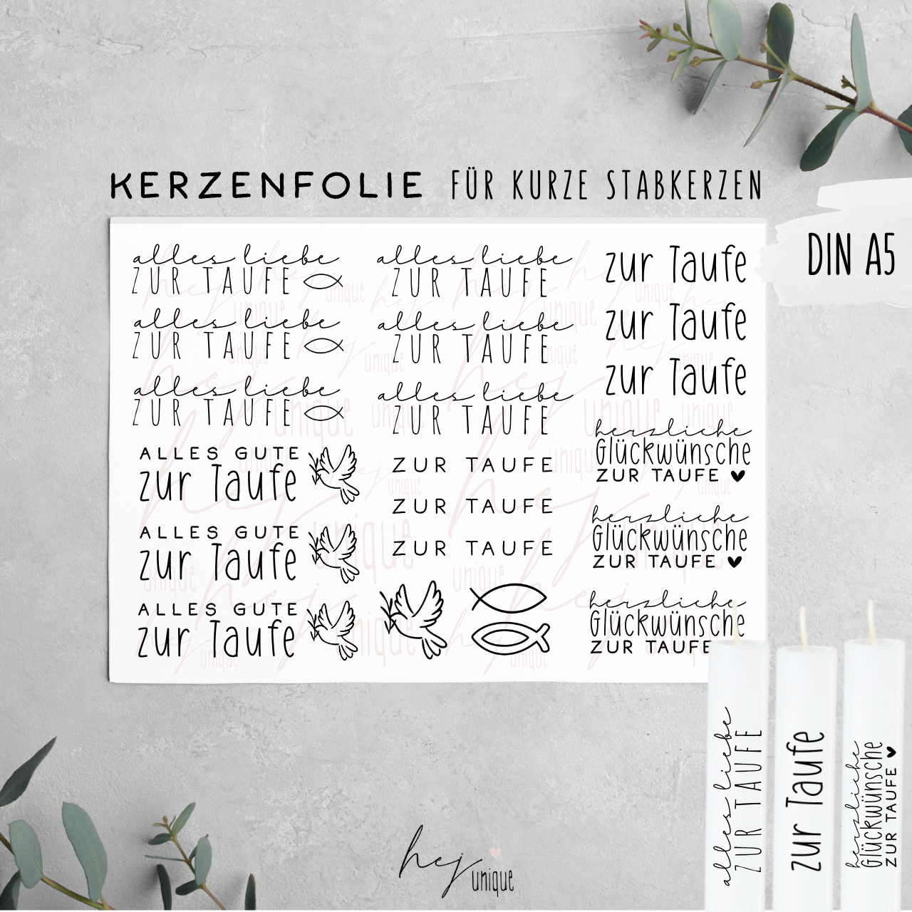 Kerzenfolie Taufe kurze Stabkerze Glaube Kirche