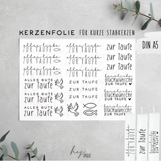 Kerzenfolie Taufe kurze Stabkerze Glaube Kirche