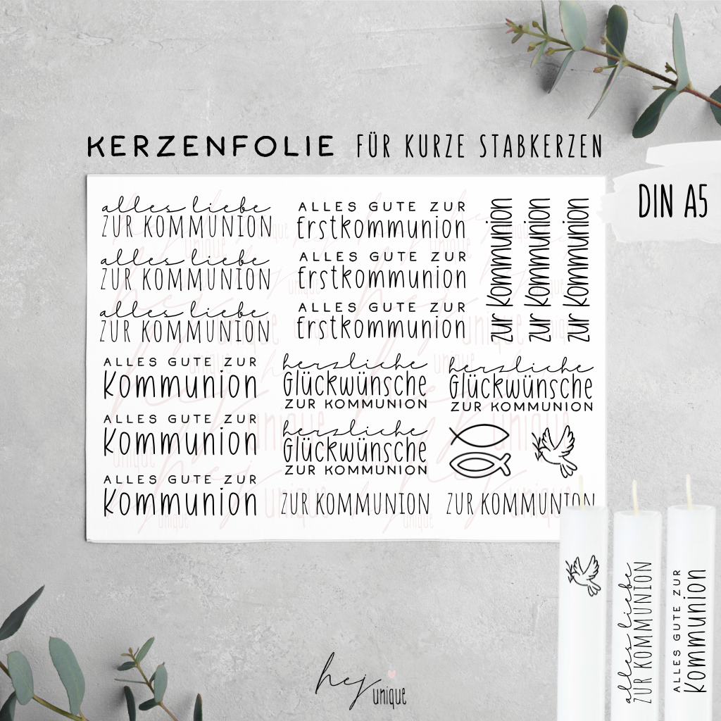 Kerzenfolie Kommunion kurze Stabkerzen Glaube Kirche Konfirmation