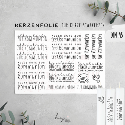 Kerzenfolie Kommunion kurze Stabkerzen Glaube Kirche Konfirmation