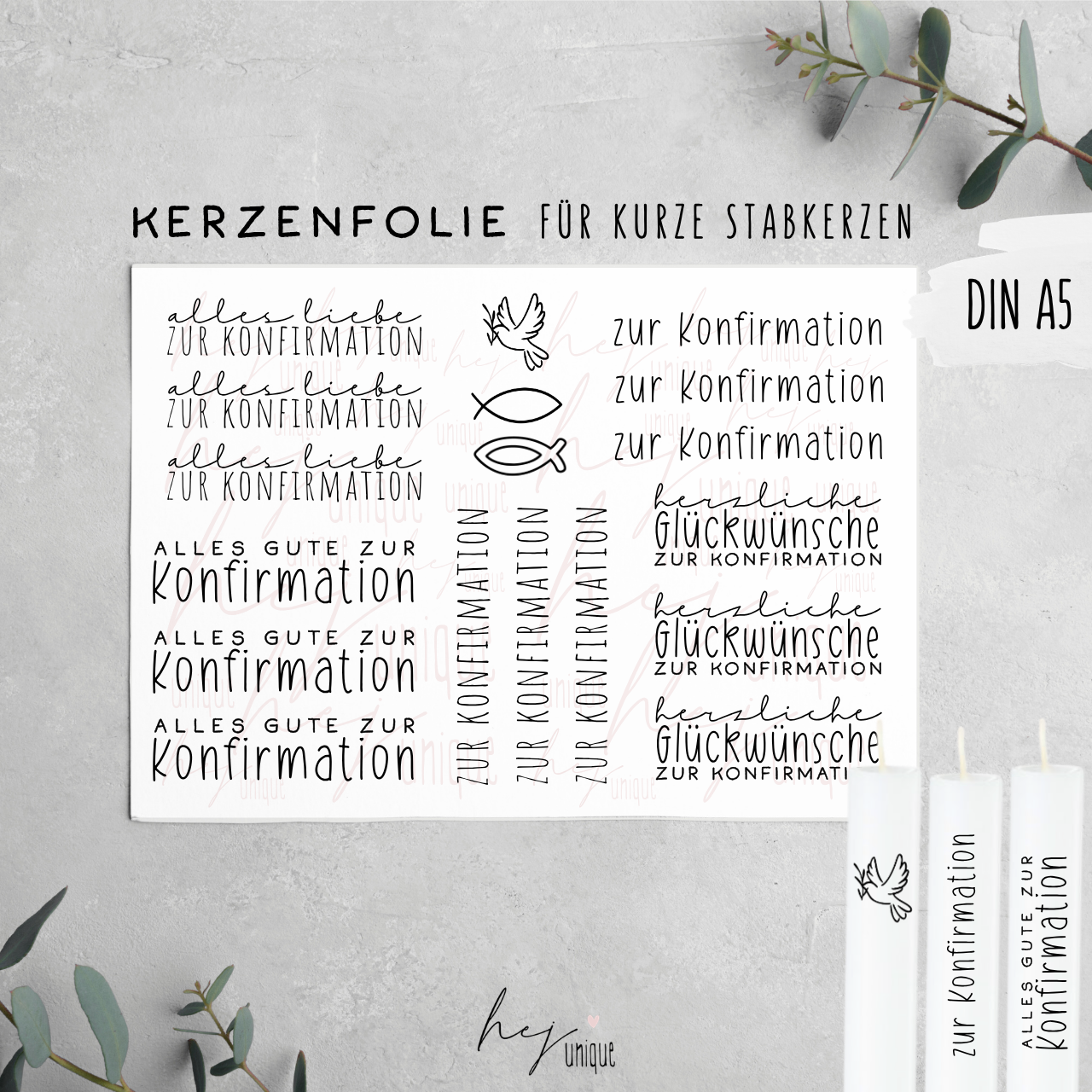 Kerzenfolie Konfirmation kurze Stabkerze Glaube Kirche