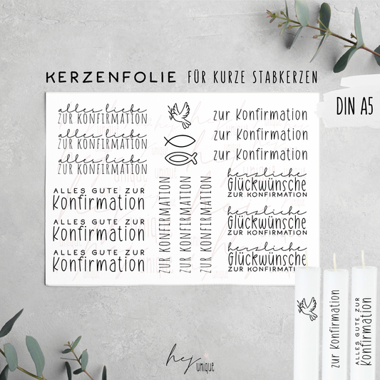 Kerzenfolie Konfirmation kurze Stabkerze Glaube Kirche