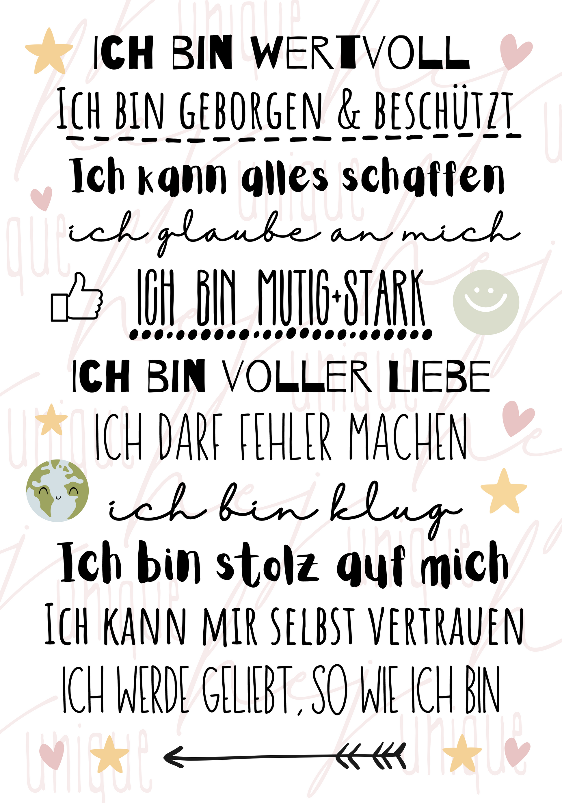 Rub On Aufkleber Affirmationen A5 Warum du unsere Rub-Ons lieben wirst:  ✔ Randloser Premium-Look   ✔ Besondere Haptik   ✔ Präzise Platzierung dank transparenter Trägerfolie  ✔ Wasser- und kratzfest // Hitze- und UV-beständig   ✔ Starke Haftung auf Glas, Keramik, Holz, Raysin u.v.m.  ✔ Langlebig und hochwertig verarbeitet  ✔ Auch gewerblich nutzbar – keine zusätzliche Lizenz nötig